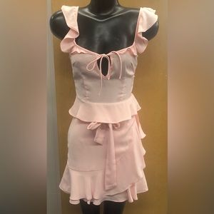 Superdown 2pc, ruffle wrap skirt, ruffle tie top, pink, XS, NWT